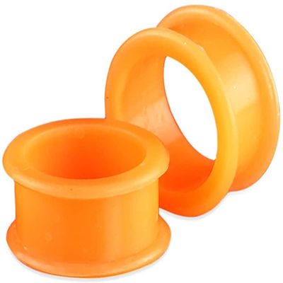 1 PAIR (2pcs) SILICONE FLAT FLARE TUNNELS Double Flare Gauges Thin Soft Flexible Flesh Plugs 1041 (1/2" (12MM), Orange)