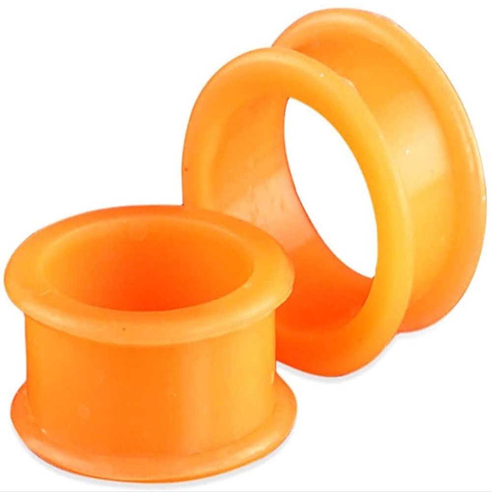 1 PAIR (2pcs) SILICONE FLAT FLARE TUNNELS Double Flare Gauges Thin Soft Flexible Flesh Plugs 1041 (1/2" (12MM), Orange)
