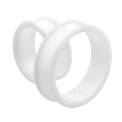 1 PAIR (2pcs) SILICONE FLAT FLARE TUNNELS Double Flare Gauges Thin Soft Flexible Flesh Plugs 1041 (13/16" (20MM), White)
