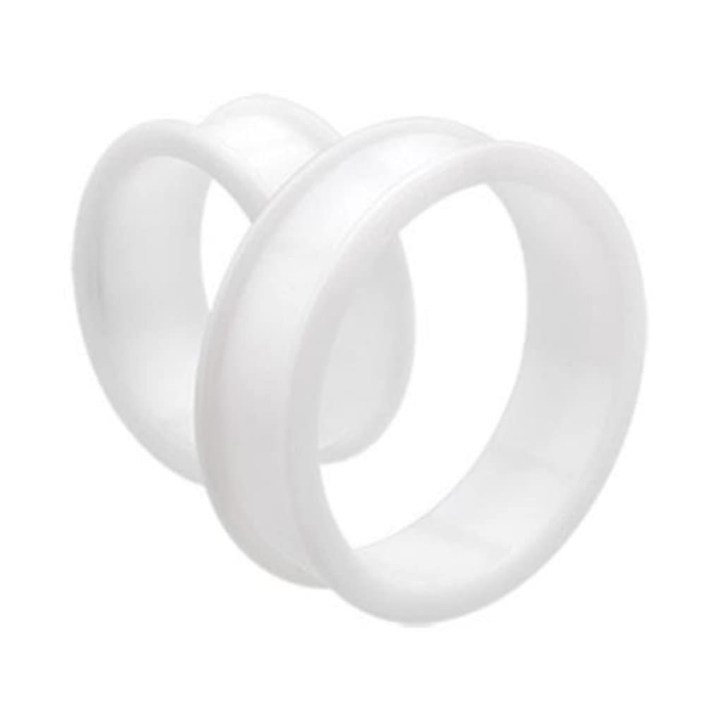 1 PAIR (2pcs) SILICONE FLAT FLARE TUNNELS Double Flare Gauges Thin Soft Flexible Flesh Plugs 1041 (13/16" (20MM), White)