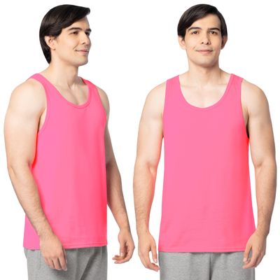 Fruit of The Loom Men's Eversoft Cotton Sleeveless T Shirts, Breathable & Moisture Wicking with Odor Control, Sizes S-4X, Tank-2 Pack-Neon Pink, XX-Large