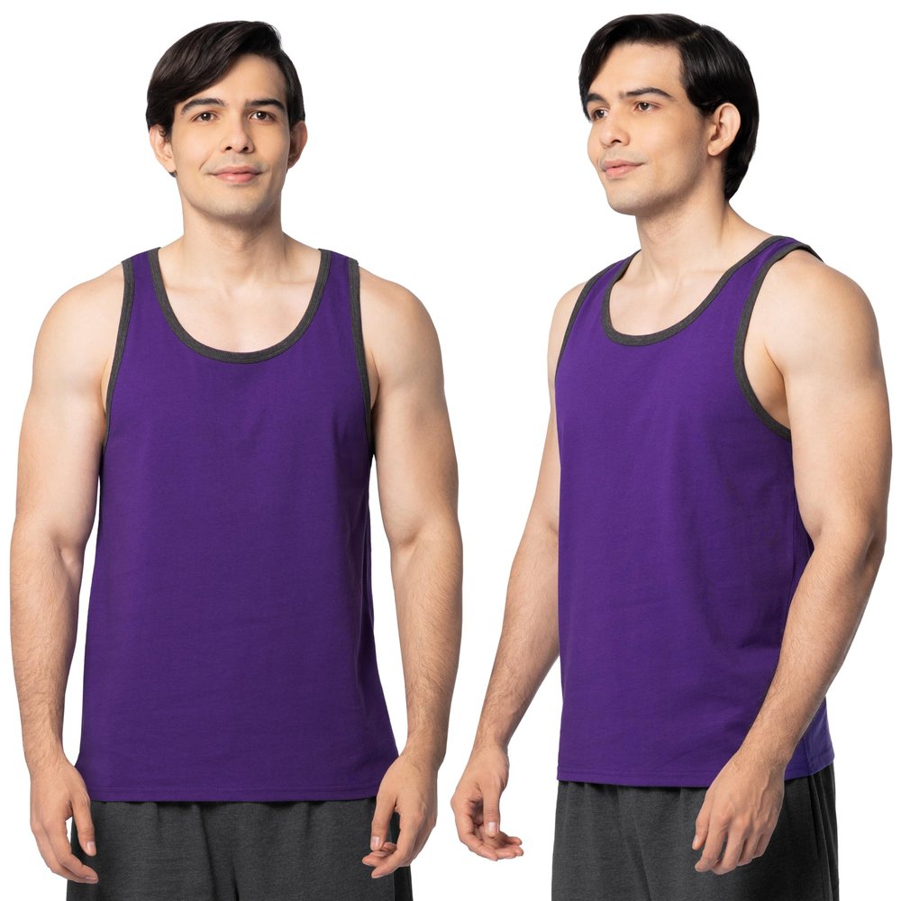 Fruit of The Loom Men's Eversoft Cotton Sleeveless T Shirts, Breathable & Moisture Wicking with Odor Control, Sizes S-4X, Tank-2 Pack-Purple, Medium
