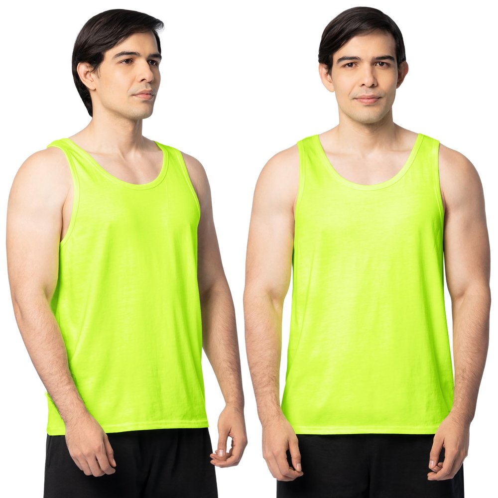 Fruit of The Loom Men's Eversoft Cotton Sleeveless T Shirts, Breathable & Moisture Wicking with Odor Control, Sizes S-4X, Tank-2 Pack-Safety Green, 3X-Large