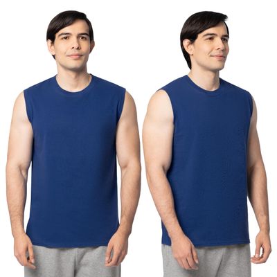 Fruit of The Loom Men's Eversoft Cotton Sleeveless T Shirts, Breathable & Moisture Wicking with Odor Control, Sizes S-4X, Muscle-2 Pack-Blue, Large