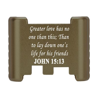 NDZ Performance Aluminum Slide Racker Back Plate for Glock 43 43X 48 Improved Slide Grip, Laser Engraved, ODG Bible John 15:13