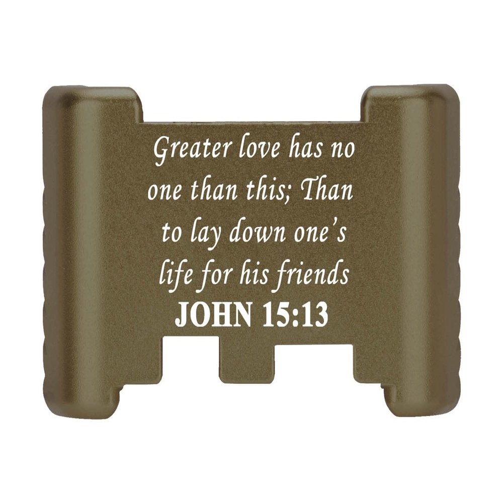 NDZ Performance Aluminum Slide Racker Back Plate for Glock 43 43X 48  Improved Slide Grip, Laser Engraved, ODG  Bible John 15:13