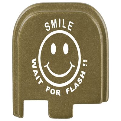 NDZ Performance Slide Cover Back Plate for Glock 43 43X 48, 9mm, Laser Engraved Anodized Aluminum in Olive Drab Green, Made in The USA - Smile Wait for Flash Smiley
