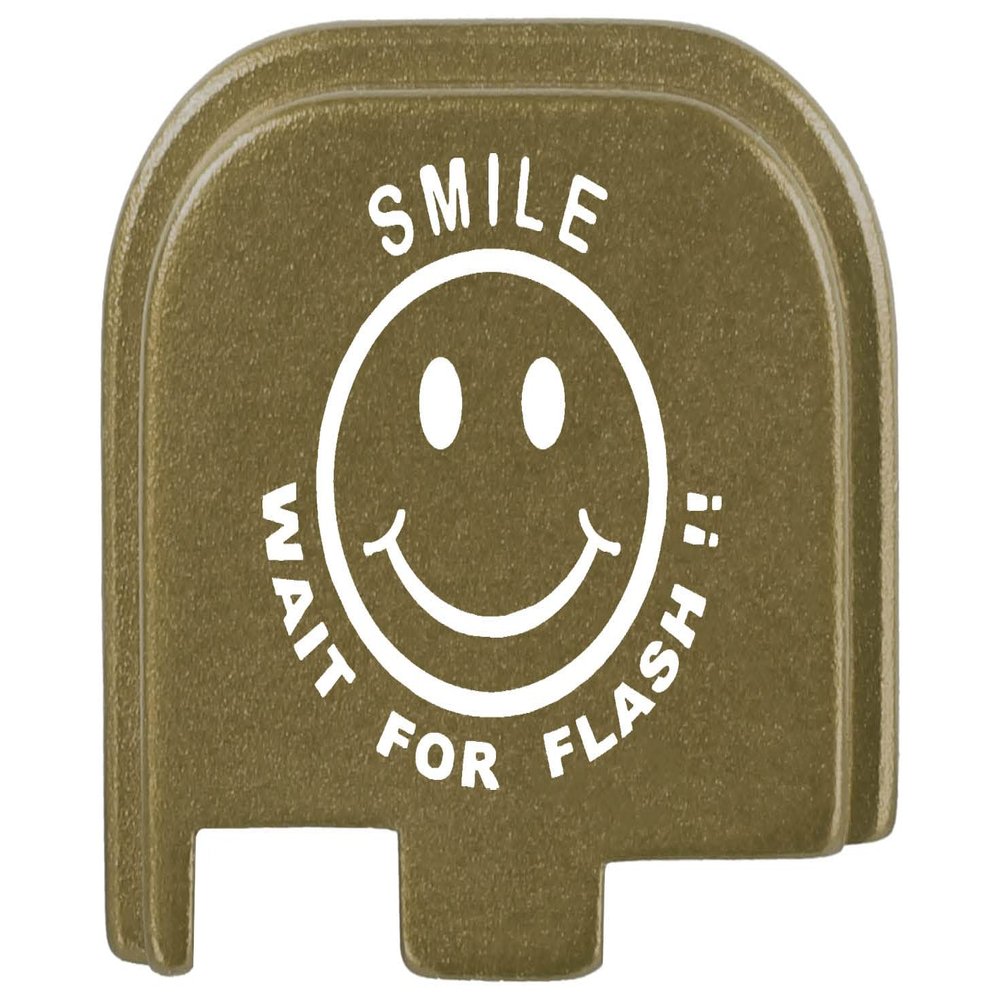 NDZ Performance Slide Cover Back Plate for Glock 43 43X 48, 9mm, Laser Engraved Anodized Aluminum in Olive Drab Green, Made in The USA - Smile Wait for Flash Smiley