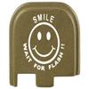 NDZ Performance Slide Cover Back Plate for Glock 43 43X 48, 9mm, Laser Engraved Anodized Aluminum in Olive Drab Green, Made in The USA - Smile Wait for Flash Smiley view 1