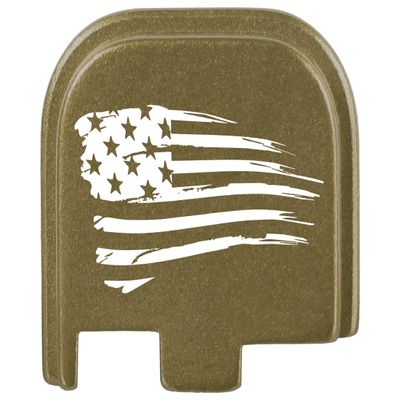 NDZ Performance Slide Cover Back Plate for Glock 43 43X 48, 9mm, Laser Engraved Anodized Aluminum in Olive Drab Green, Made in The USA - US Flag Tattered