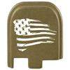 NDZ Performance Slide Cover Back Plate for Glock 43 43X 48, 9mm, Laser Engraved Anodized Aluminum in Olive Drab Green, Made in The USA - US Flag Tattered view 1