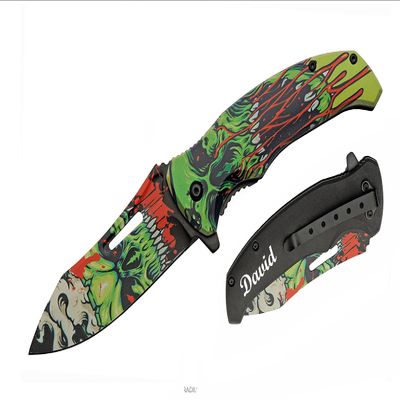 GIFTS INFINITY Customized Engraved Pocket Folding Knife - Groomsmen Wedding Party Monogrammed (RADIUM SKULL)