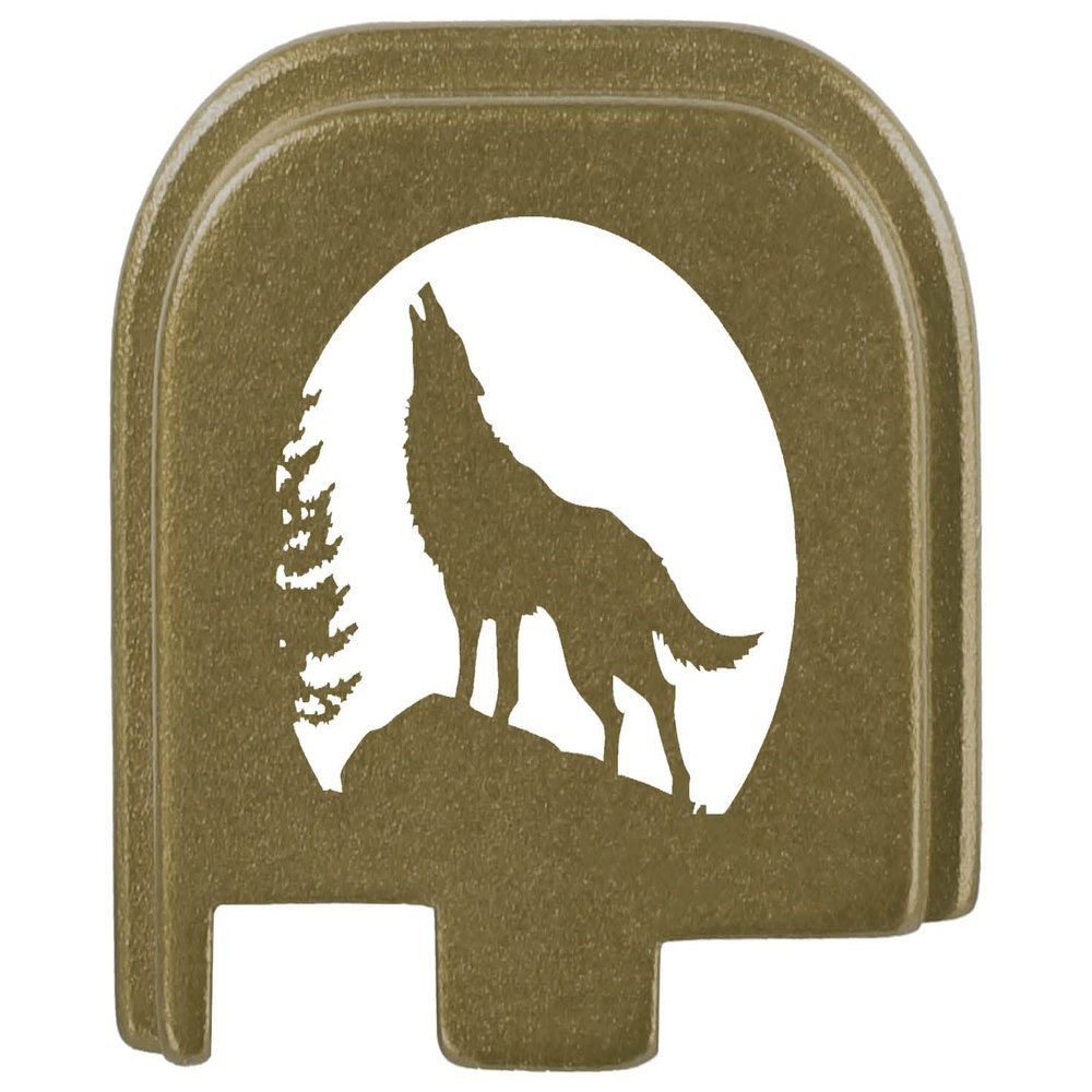 NDZ Performance Slide Cover Back Plate for Glock 43 43X 48, 9mm, Laser Engraved Anodized Aluminum in Olive Drab Green, Made in The USA - Wolf Moon