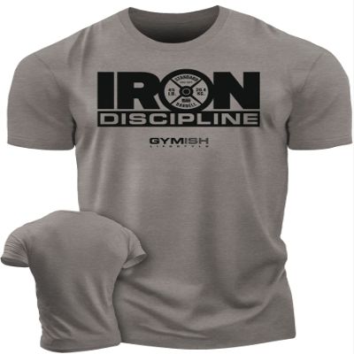 Gymish Lifestyle Strength Training Workout T-Shirt Iron Discipline Mens Gym Training Muscle Tee (MED, Iron Discipline Warm Grey)
