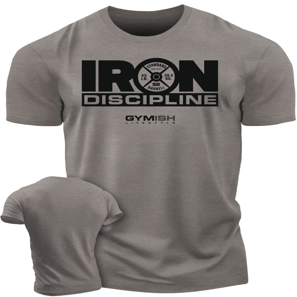 Gymish Lifestyle Strength Training Workout T-Shirt Iron Discipline Mens Gym Training Muscle Tee (MED, Iron Discipline Warm Grey)