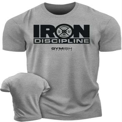Gymish Lifestyle Strength Training Workout T-Shirt Iron Discipline Mens Gym Training Muscle Tee (MED, Iron Discipline Grey)