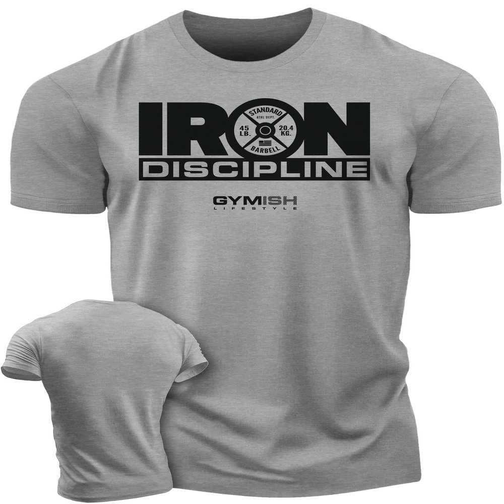 Gymish Lifestyle Strength Training Workout T-Shirt Iron Discipline Mens Gym Training Muscle Tee (MED, Iron Discipline Grey)