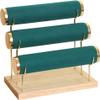 RJ Displays-Velvet Green Detachable Wood Gold Hardware Detachable 3 Tier Bracelet, Watch, Bangle Jewelry Holder Organizer Display Stand. Comes with Micro Fiber Jewelry Cleaning/Polishing Cloth (Green) view 1