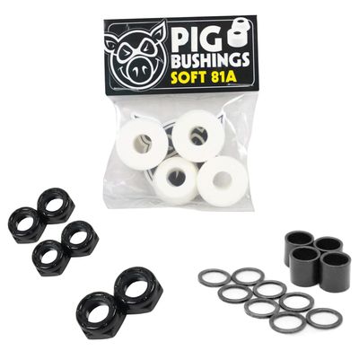 Pig Skateboard Bushings Soft 81A White with Dime Bag Axle, Kingpin Nuts and Speed Kit - Rebuild/Refresh Pack That fits Almost All Skateboard Trucks