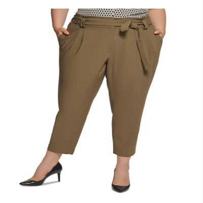 Calvin Klein Womens Plus Stretch Tapered Ankle Pants Green 18W