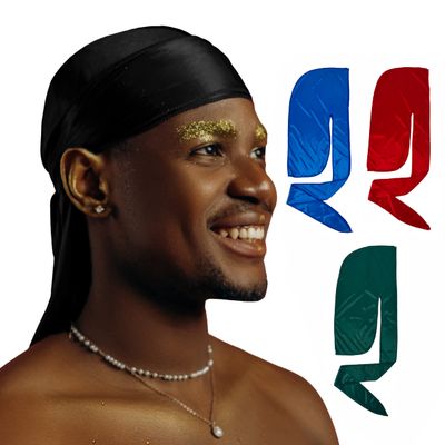 DuragPro 4 Pack Silk Durag for Men, Enhenced Duribility and Compression, Silky Satin Do Rag (Black/Green/Blue/Red)