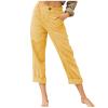 XUNRYAN Capri Pants Women Casual Summer Elastic High Waist Linen Pants Loose Wide Leg Cargo Pants Crop Trouser with Pockets view 1