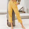 XUNRYAN Capri Pants Women Casual Summer Elastic High Waist Linen Pants Loose Wide Leg Cargo Pants Crop Trouser with Pockets view 2
