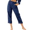 XUNRYAN Capri Pants Women Casual Summer Elastic High Waist Linen Pants Loose Wide Leg Cargo Pants Crop Trouser with Pockets view 2