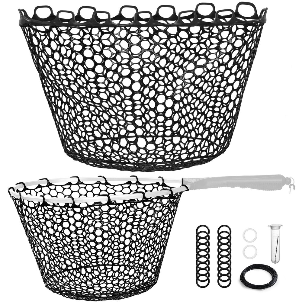 Riverruns Rubber Net Replacement Fishing Net Bag Fly Fishing Foldable Fish Landing for Freshwater Saltwater Without Handle 6 Sizes (Black, Circumference: 39" Diameter: 14" Net Depth: 10")