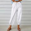 XUNRYAN Capri Pants Women Casual Summer Elastic High Waist Linen Pants Loose Wide Leg Cargo Pants Crop Trouser with Pockets view 2