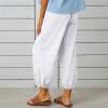 XUNRYAN Capri Pants Women Casual Summer Elastic High Waist Linen Pants Loose Wide Leg Cargo Pants Crop Trouser with Pockets view 4
