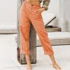 XUNRYAN Capri Pants Women Casual Summer Elastic High Waist Linen Pants Loose Wide Leg Cargo Pants Crop Trouser with Pockets view 2