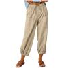 XUNRYAN Capri Pants Women Casual Summer Elastic High Waist Linen Pants Loose Wide Leg Cargo Pants Crop Trouser with Pockets view 1