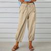 XUNRYAN Capri Pants Women Casual Summer Elastic High Waist Linen Pants Loose Wide Leg Cargo Pants Crop Trouser with Pockets view 2
