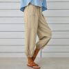 XUNRYAN Capri Pants Women Casual Summer Elastic High Waist Linen Pants Loose Wide Leg Cargo Pants Crop Trouser with Pockets view 3