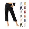 XUNRYAN Capri Pants Women Casual Summer Elastic High Waist Linen Pants Loose Wide Leg Cargo Pants Crop Trouser with Pockets view 1