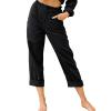 XUNRYAN Capri Pants Women Casual Summer Elastic High Waist Linen Pants Loose Wide Leg Cargo Pants Crop Trouser with Pockets view 2