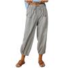 XUNRYAN Capri Pants Women Casual Summer Elastic High Waist Linen Pants Loose Wide Leg Cargo Pants Crop Trouser with Pockets view 1