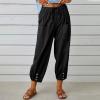 XUNRYAN Capri Pants Women Casual Summer Elastic High Waist Linen Pants Loose Wide Leg Cargo Pants Crop Trouser with Pockets view 2