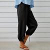 XUNRYAN Capri Pants Women Casual Summer Elastic High Waist Linen Pants Loose Wide Leg Cargo Pants Crop Trouser with Pockets view 3