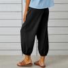 XUNRYAN Capri Pants Women Casual Summer Elastic High Waist Linen Pants Loose Wide Leg Cargo Pants Crop Trouser with Pockets view 4