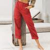 XUNRYAN Capri Pants Women Casual Summer Elastic High Waist Linen Pants Loose Wide Leg Cargo Pants Crop Trouser with Pockets view 2