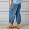 XUNRYAN Capri Pants Women Casual Summer Elastic High Waist Linen Pants Loose Wide Leg Cargo Pants Crop Trouser with Pockets view 4