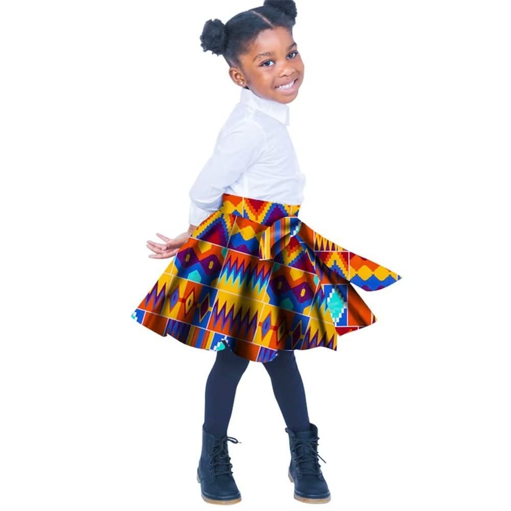 BAZINRICHE African Girl Skirts Kente Print Outfit Short Skirt Ankara Kids Skirt Bohemian