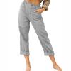 XUNRYAN Capri Pants Women Casual Summer Elastic High Waist Linen Pants Loose Wide Leg Cargo Pants Crop Trouser with Pockets view 2
