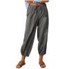 XUNRYAN Capri Pants Women Casual Summer Elastic High Waist Linen Pants Loose Wide Leg Cargo Pants Crop Trouser with Pockets view 1