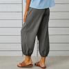 XUNRYAN Capri Pants Women Casual Summer Elastic High Waist Linen Pants Loose Wide Leg Cargo Pants Crop Trouser with Pockets view 4