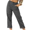 XUNRYAN Capri Pants Women Casual Summer Elastic High Waist Linen Pants Loose Wide Leg Cargo Pants Crop Trouser with Pockets view 1