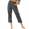 XUNRYAN Capri Pants Women Casual Summer Elastic High Waist Linen Pants Loose Wide Leg Cargo Pants Crop Trouser with Pockets view 2
