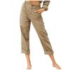 XUNRYAN Capri Pants Women Casual Summer Elastic High Waist Linen Pants Loose Wide Leg Cargo Pants Crop Trouser with Pockets view 1